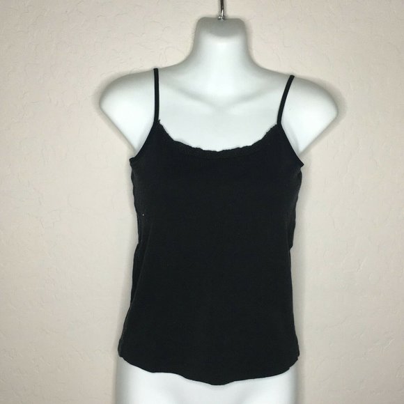 Giordano Womens Solid Black Lace Trim Thin Strap Tank Top Cami Layer Large - Picture 1 of 5